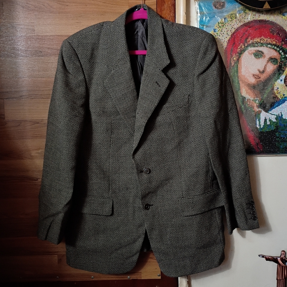 Vintage Valentino Blazer Mens 50 R Brown  Tweed Wool Two Buttons